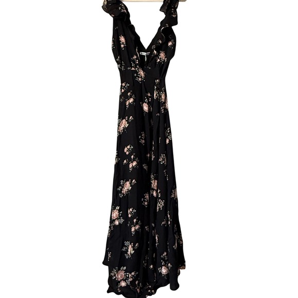 Reformation Peppermint Dress‎ Clarice Floral Black Maxi Ruffle Sleeves Small NWT - Picture 7 of 8